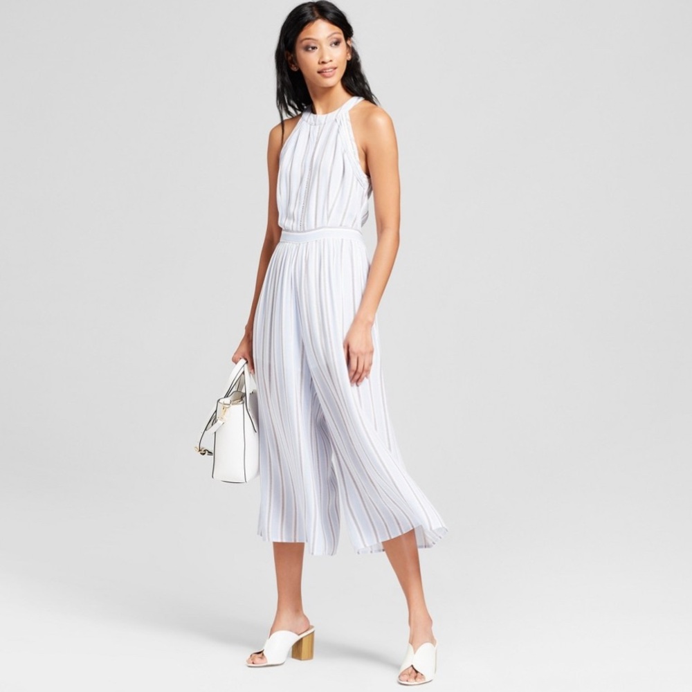 New Women's Striped Sleeveless Jumpsuit - NEDLEWORK Blue/White M - Picture 1 of 5